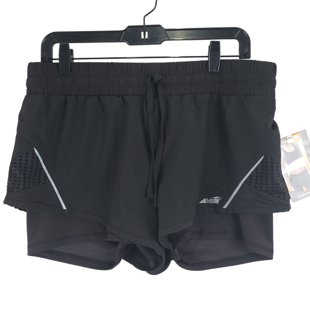 Avia Running Short Women M Black Activewear 2-in-1 Workout Gym Fitness